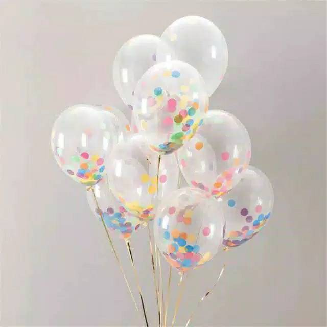 Balon Latex Transparan Confetti Love Bulat isi 20 pcs / Balon harga Grosir