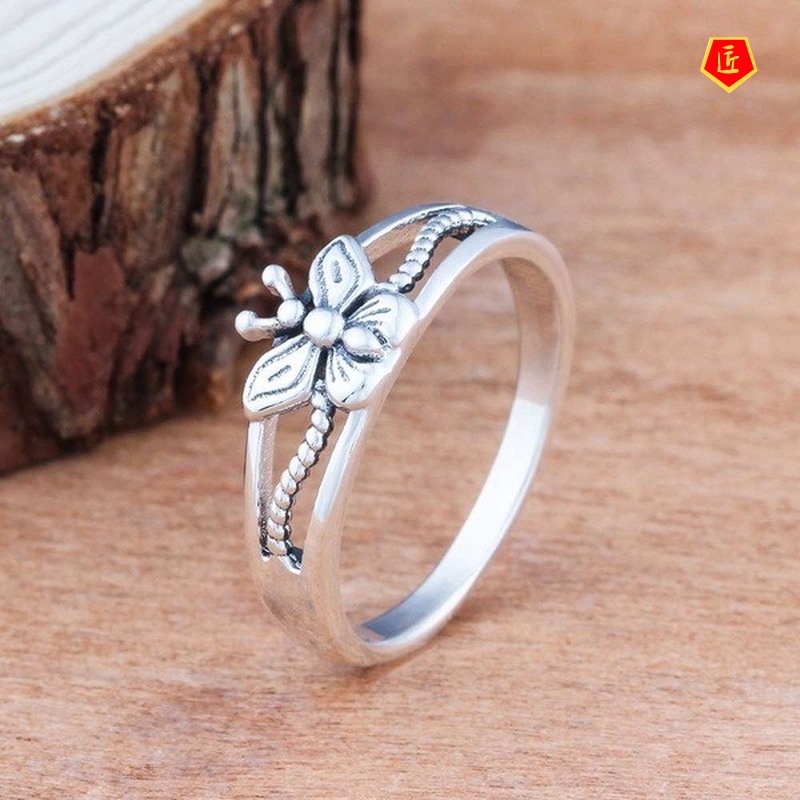 [Ready Stock]S925 Silver Butterfly Ring Retro Simple