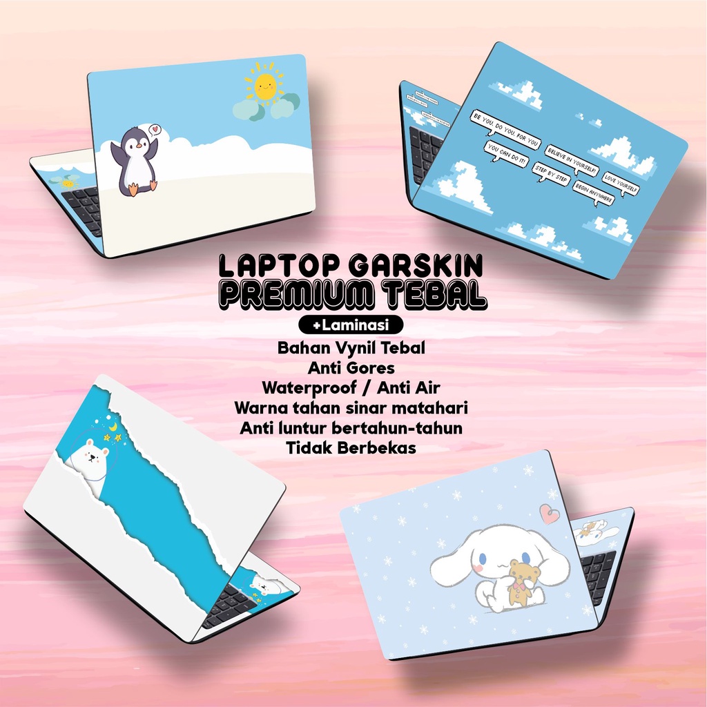 Garskin Laptop Anti Gores Blue Sky Pastel Cinnamoroll Penguin Ice Bear Premium  Full set 10 12 13 14 15 inch  Acer Lenovo Asus Macbook Dell