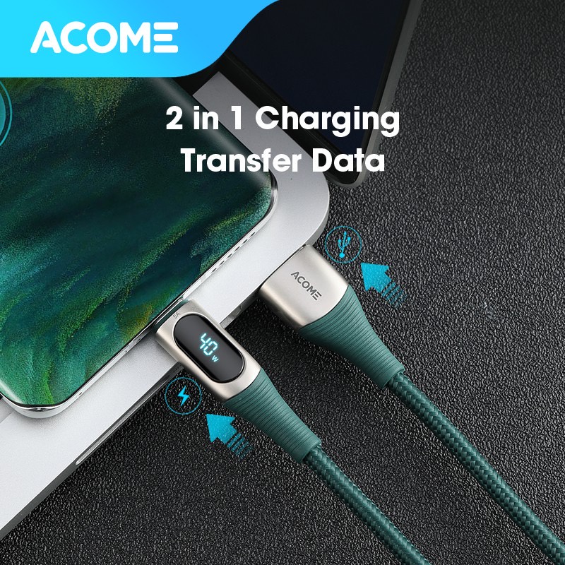 Kabel Data ACOME AIC100 Type-C Fast Charging 5A LED Display Garansi Resmi 1 Tahun