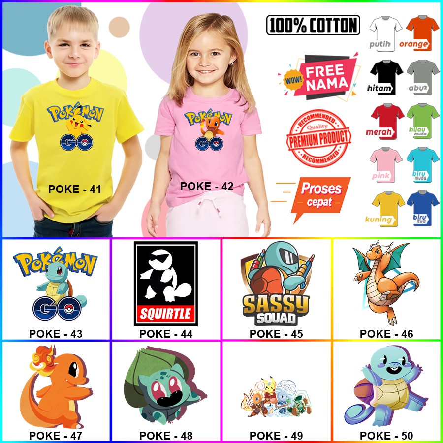 Baju Kaos ANAK DAN DEWASA POKEMON COUPLE (FREE NAMA)