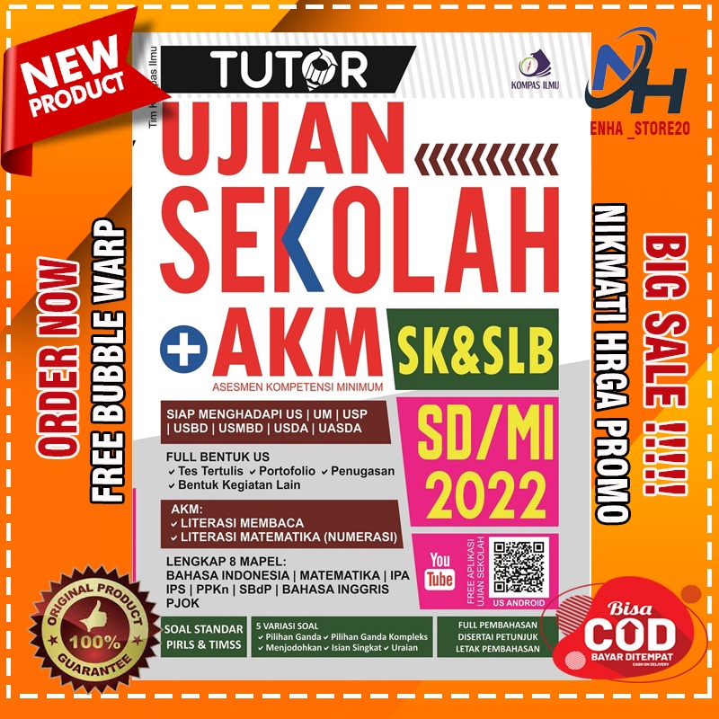 BAYAR DIRUMAH Buku Tutor Ujian Sekolah + AKM SD/MI 2022 Kompas Ilmu Buku Ujian Madrasah US UM Terbar