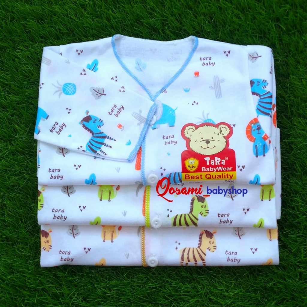 TARA 3 pcs Baju Kancing Putih Panjang Bayi Newborn Motif Print SNI