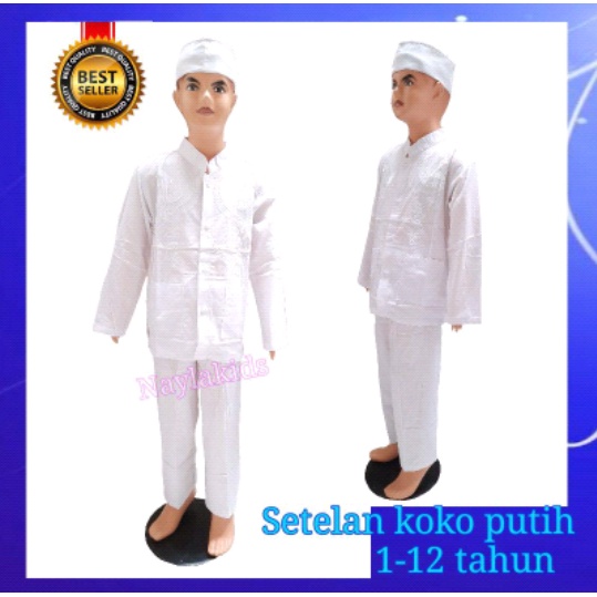 SETELAN KOKO PUTIH KANCING ANAK LAKI LENGAN PANJANG BAJU KOKO PANJANG FULLKANCING ANAK USIA 4-12TH