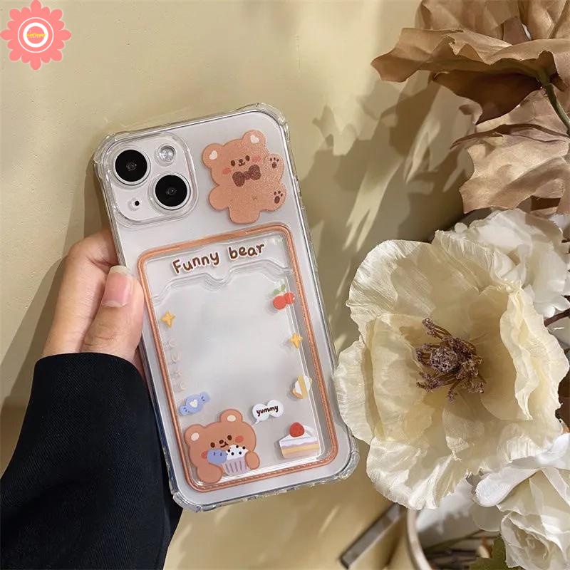 Bening Tempat Kartu Case Redmi A1 10 10c 9 9A 9C NFC Redmi Note 11 10 10s 9 Pro Note9 Mi 12 12x11 Lite POCO X3 Pro NFC POCO M3 Beruang Lucu Sweet Bunny Dompet Slot Soft Cover