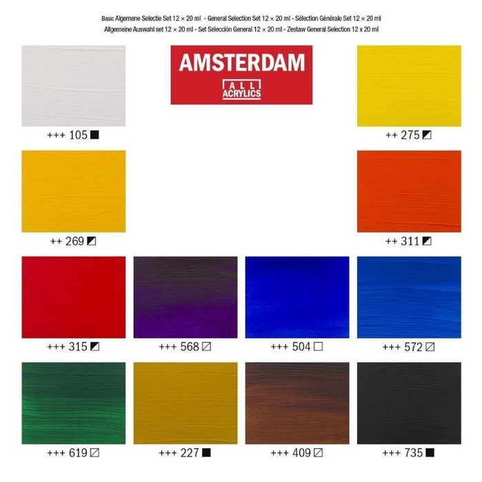 Amsterdam Standard Series Acrylics General Selection &amp; Pastel set 12 x 20 ml