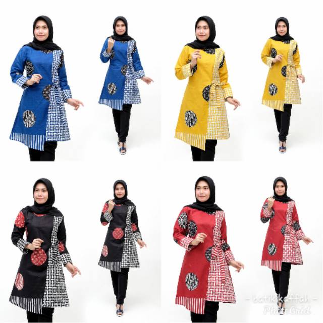 TUNIK BAJU TUNIK BATIK MODERN Monalisa Genes Merah Biru Kuning Hitam M,L,XL Asli