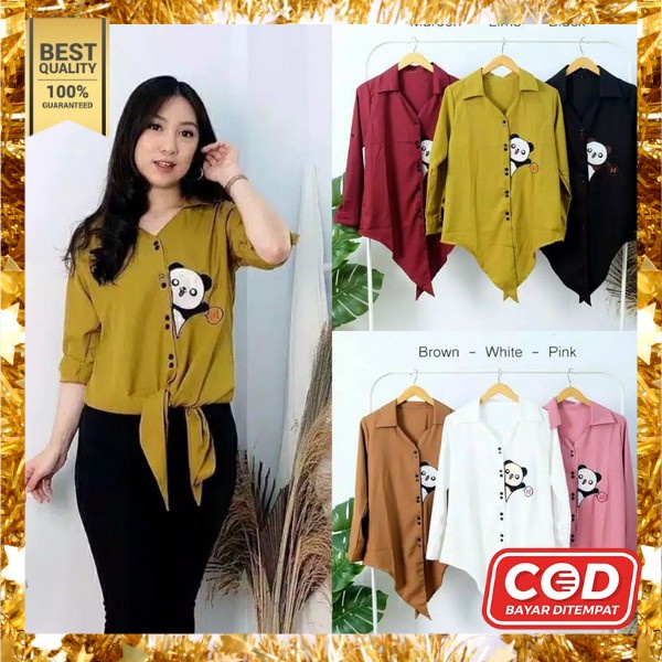 Import Bloes Kerja Cewek Korean Style Blus H M Bluse Putih Hitam Crinkle Atasan Wanita Lengan Panjan