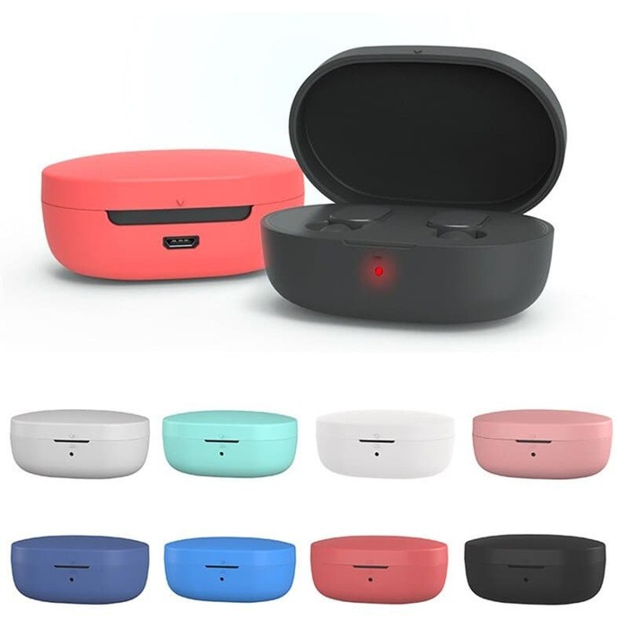SILICON CASE TWS Xiaomi Redmi Airdots Wirelless Bluetooth - Merah Pink Biru Tua Hitam