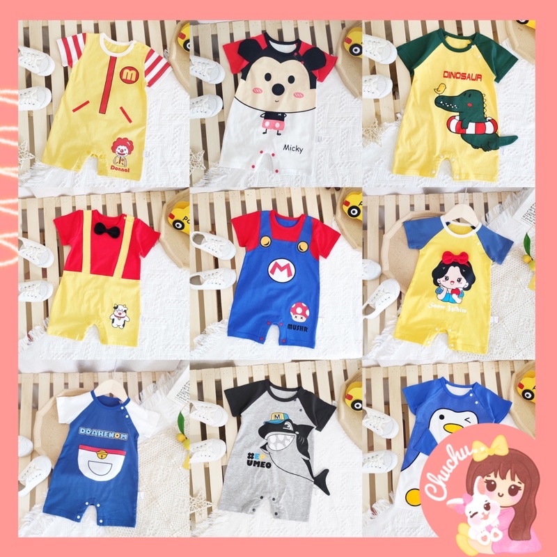 Jumper bayi Karakter, Jumpsuit bayi korea / Jumper lengan pendek bayi / Romper newborn bayi lucu baju kodok bayi