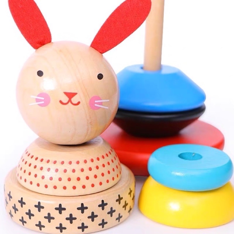 Rabbit stacking rainbow tower toys - Wooden toys Mainan motorik anak -kado anak - hadiah anak