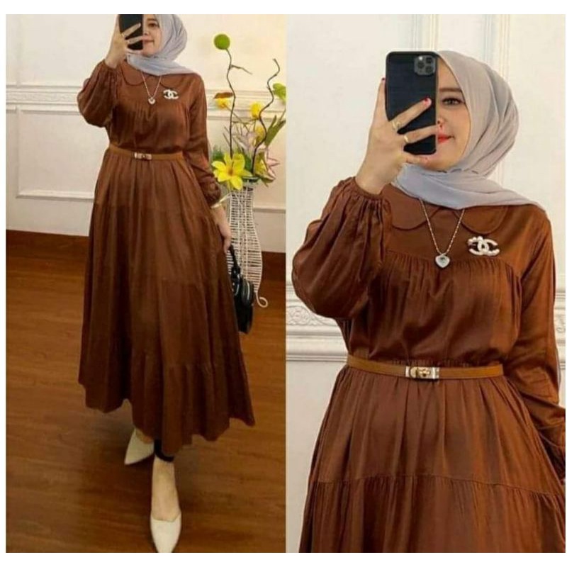 Gamis Midi Dress Rayon Dress Kerah Jumbo