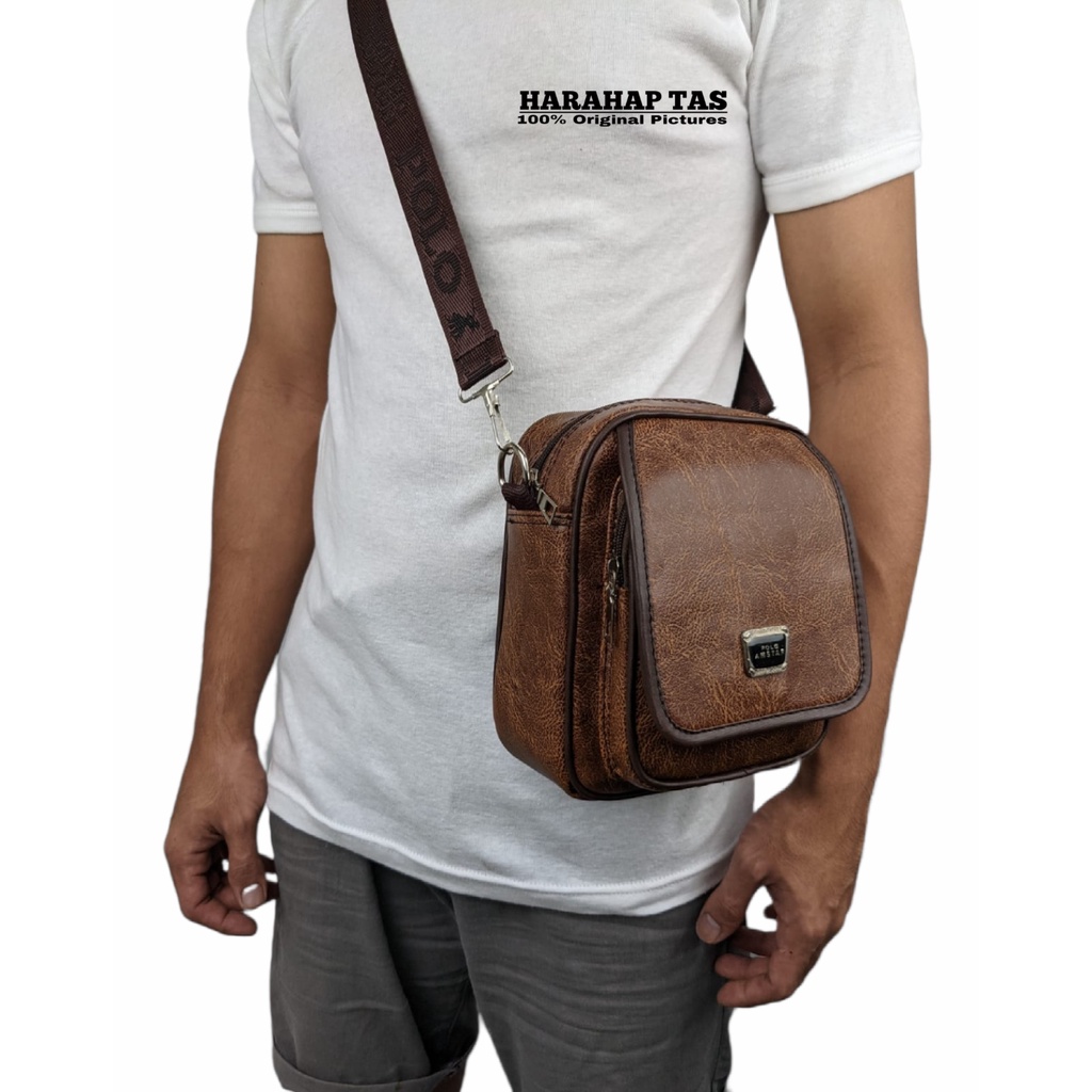 2in1 Tas Selempang Pria Kulit PU Leather Original Polo Amstar Bisa Di Pakai Di Ikat Pinggang