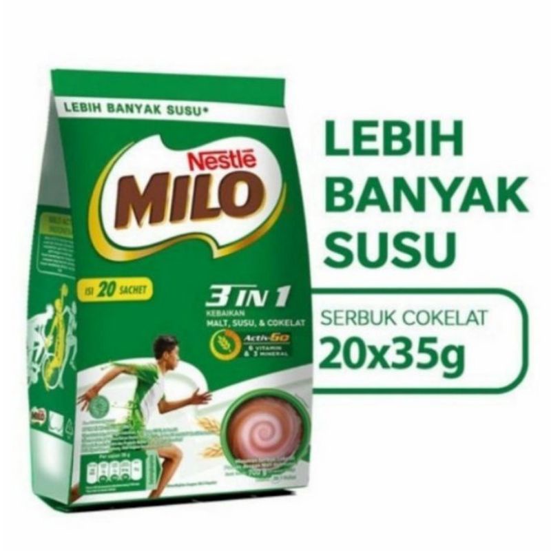 Milo 3 in 1 (700 gram isi 20 sachet)