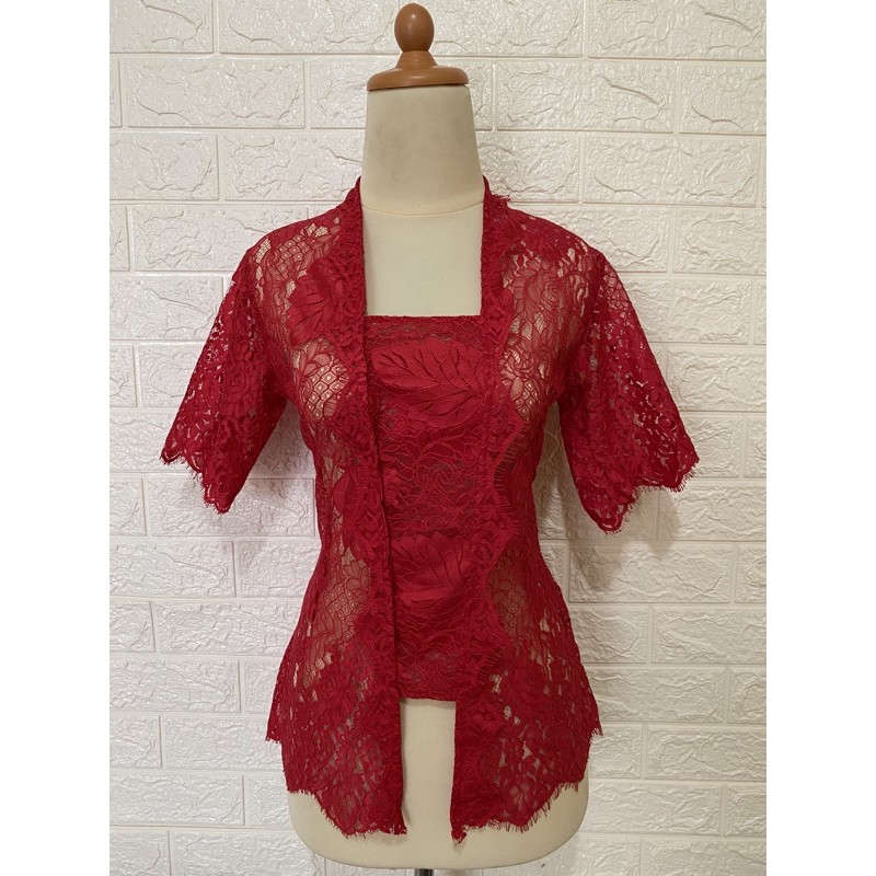 kebaya bali brokat semiperancis lengan pendek / kebaya / kebaya brokat / kebaya bali / kebaya brokat-Merah