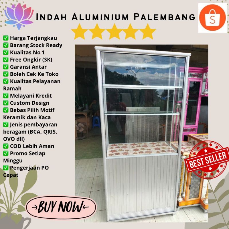 ETALASE KACA JUALAN (FREE RODA+LACI) ALUMINIUM MURAH PALEMBANG