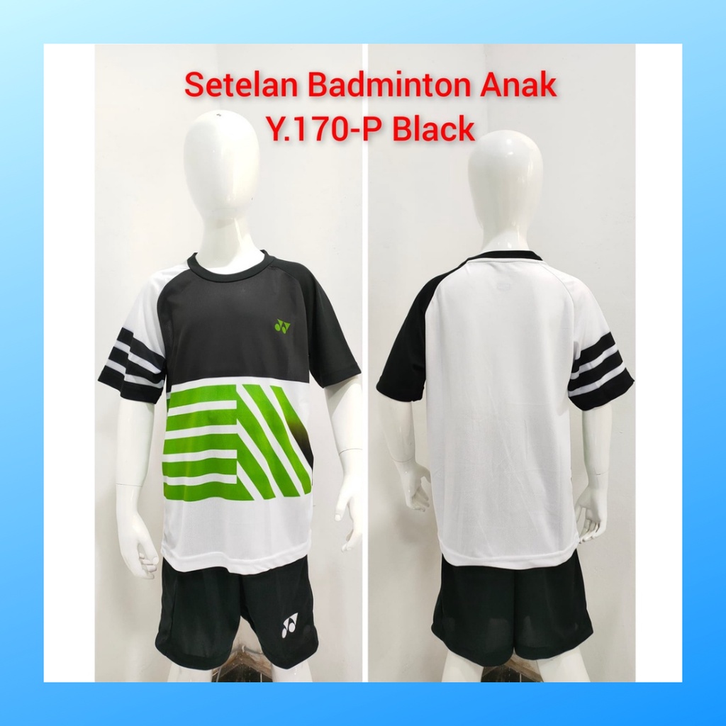 Kaos badminton anak laki-laki jersey bulutangkis baju celana setelan jersy perempuan stelan t-shirt outfit seragam kostum olahraga casual suit pakaian jarsey oblong apparel sports jersi sudirman thomas uber cup bulu tangkis ST.Y170 hitam polos