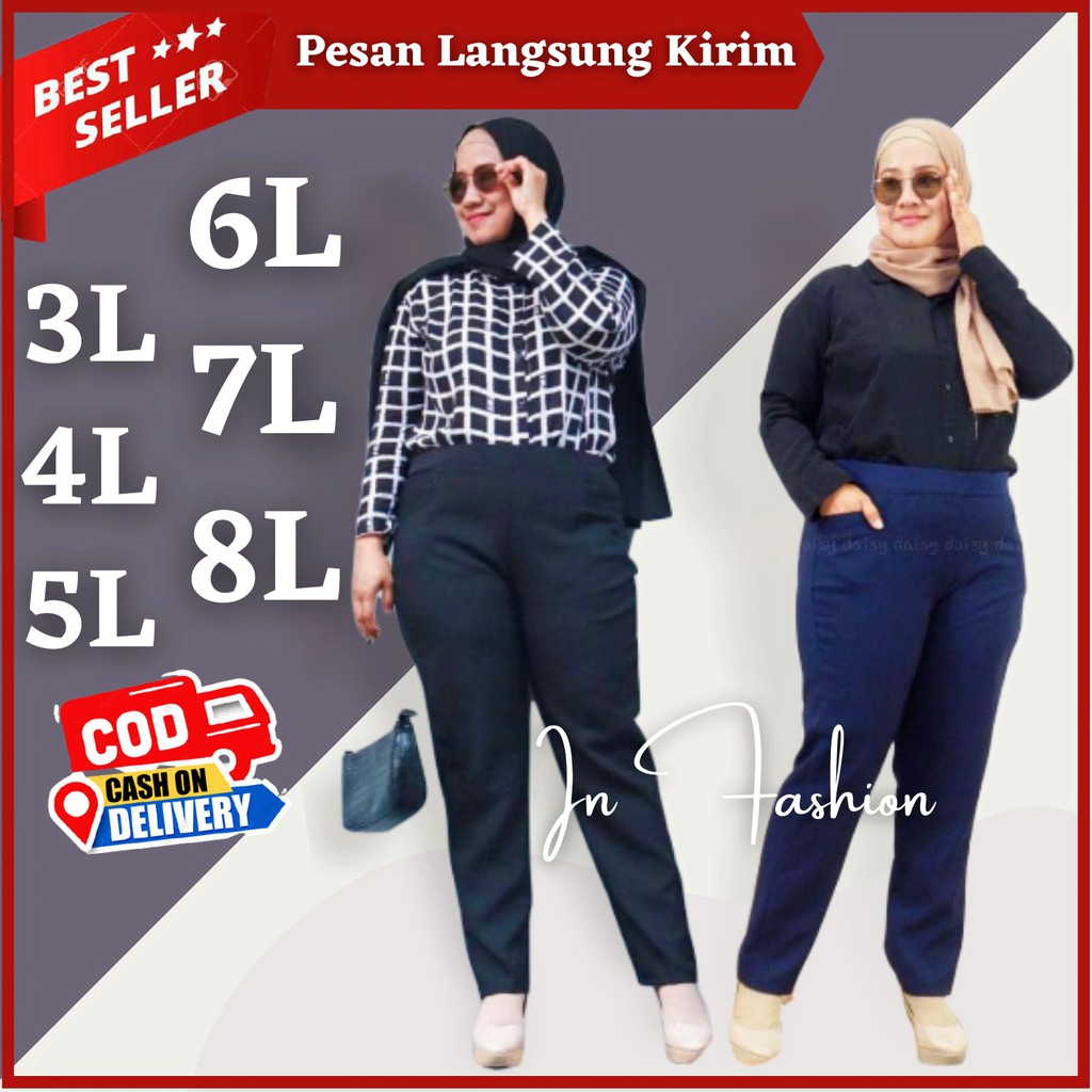 Celana Kerja Pinggang Karet Wanita Ukuran Jumbo Bahan Celana Kerja Pinggang Karet Wanita Ukuran Jumbo Bahan