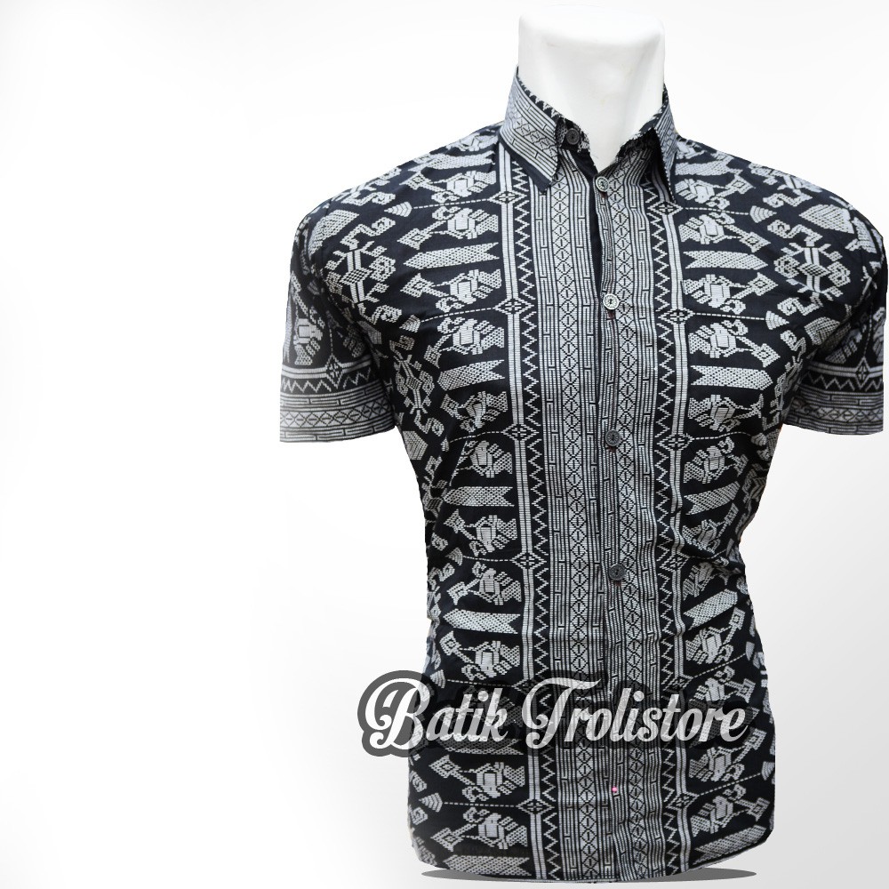 MURAH BATIK PRIA MOTIF BATMONO LENGAN PENDEK WARNA HITAM 