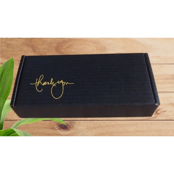 Kardus/Box 22x10x4.5 (Brownis)-Hitam 'thank you'