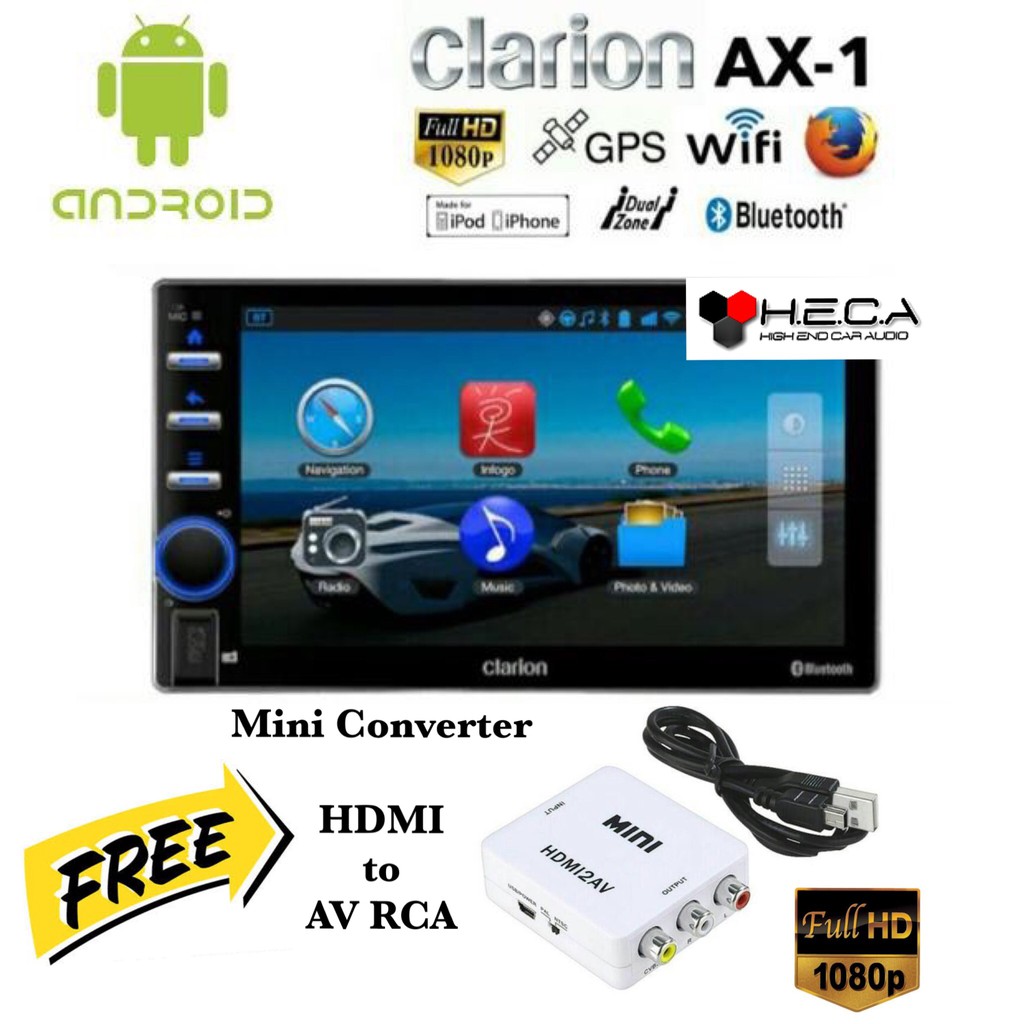 Clarion AX-1 Double din GPS AX1 Wifi Tape Mobil Head Unit Android