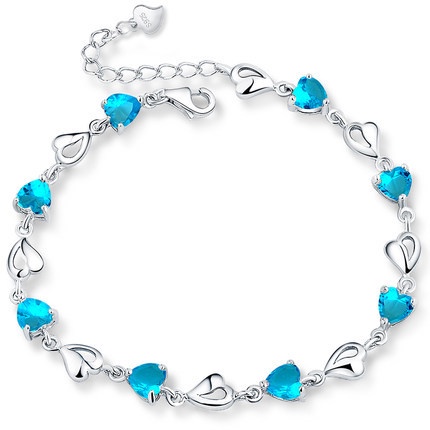 Gelang Sapphire Bentuk Hati Bahan Stainless Steel 925 Untuk Wanita