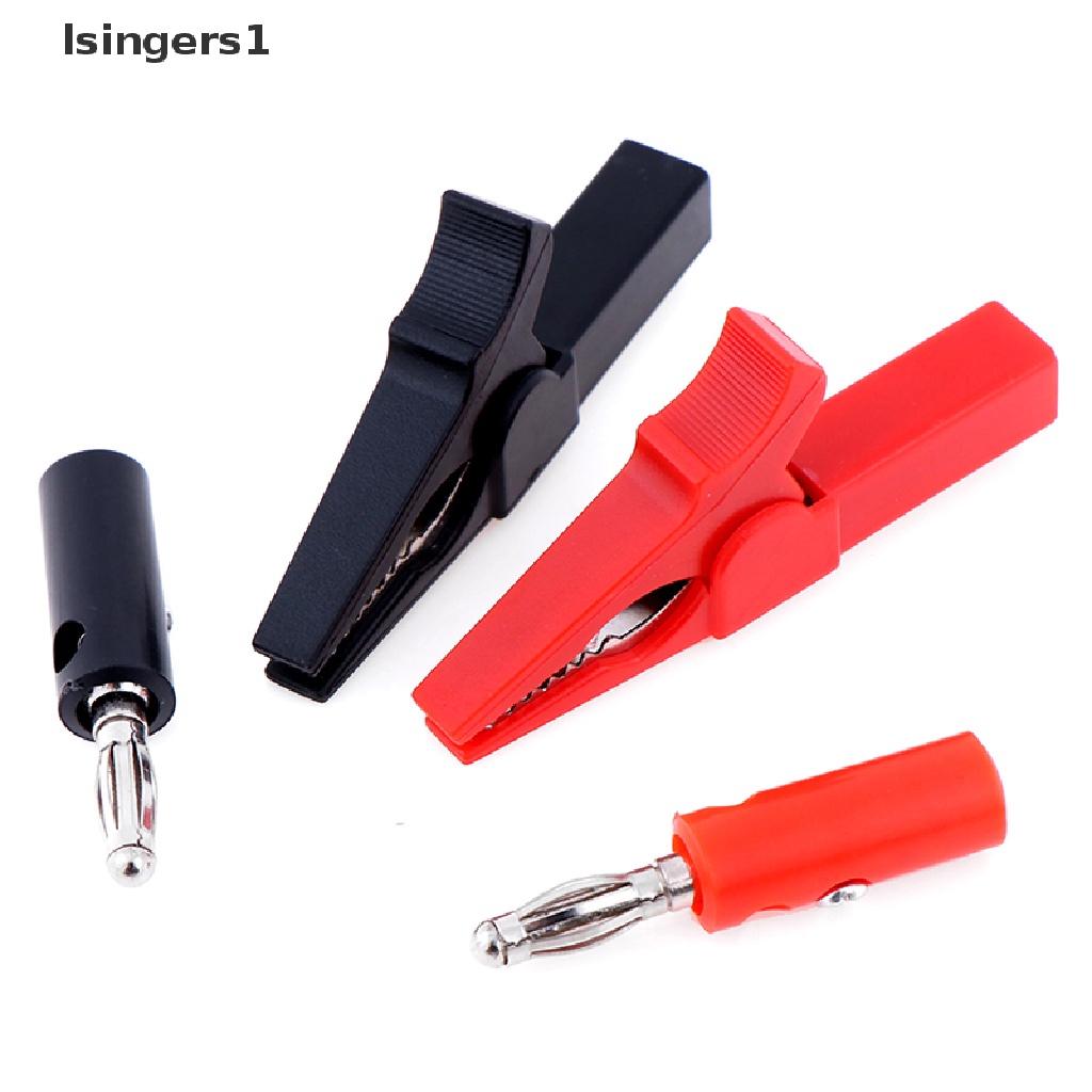 (lsingers1) 2pcs Klip Buaya 55mm Dengan 2pcs plug banana 4mm Warna Hitam + Merah