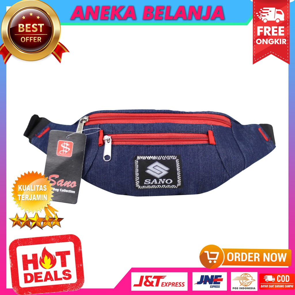 Waistbag Sano Resleting Merah Fashionable Terbaru Khusus Cowok Stylish Tas Hangout Workout Ekonomis