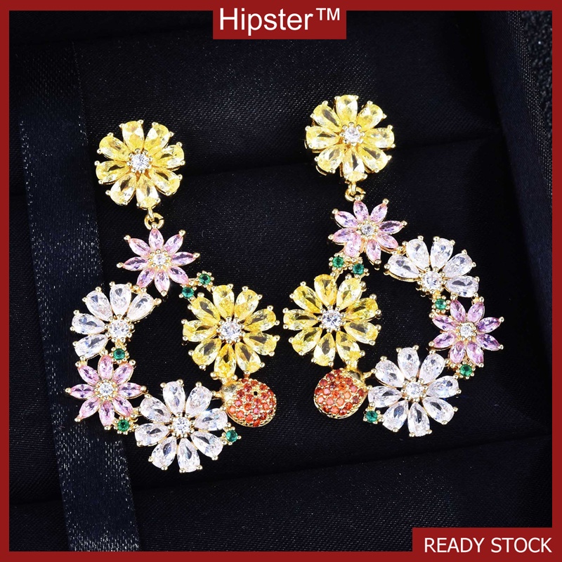 Beautiful All Match Inlaid Zircon Yellow Flower Earrings