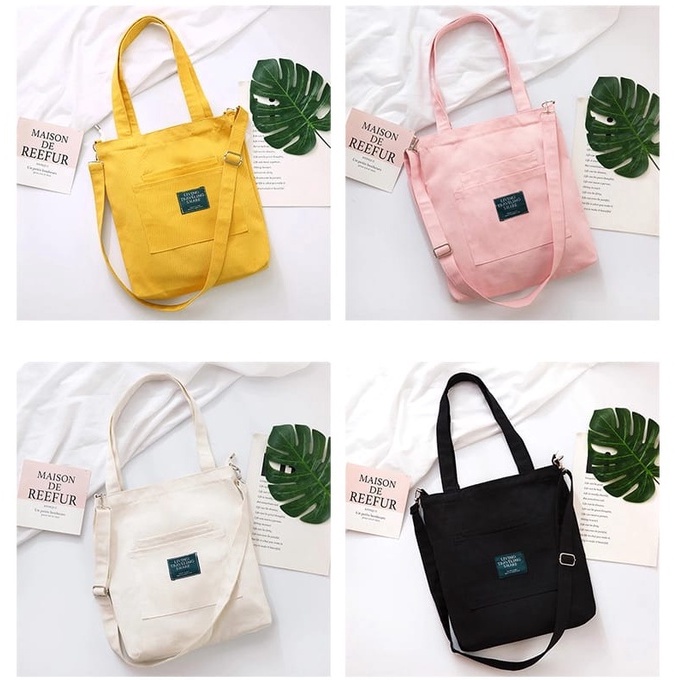 Twenty Bag - Tas Tote Bag Wanita Resleting Terbaru 2022 Aesthetic Kekinian Motif Carakter LIVING TRAVELING Korea Style Multifungsi