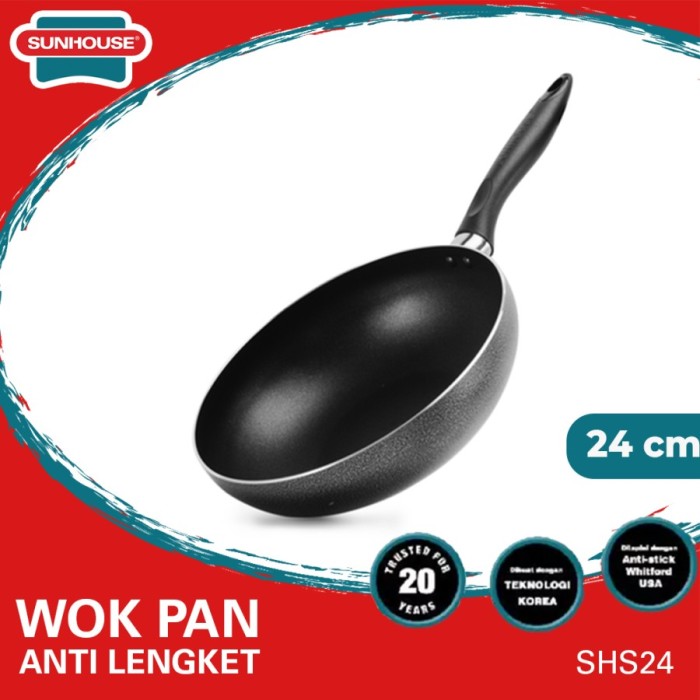 SUNHOUSE Wok Pan Anti Lengket 24 cm Hitam - SHS24