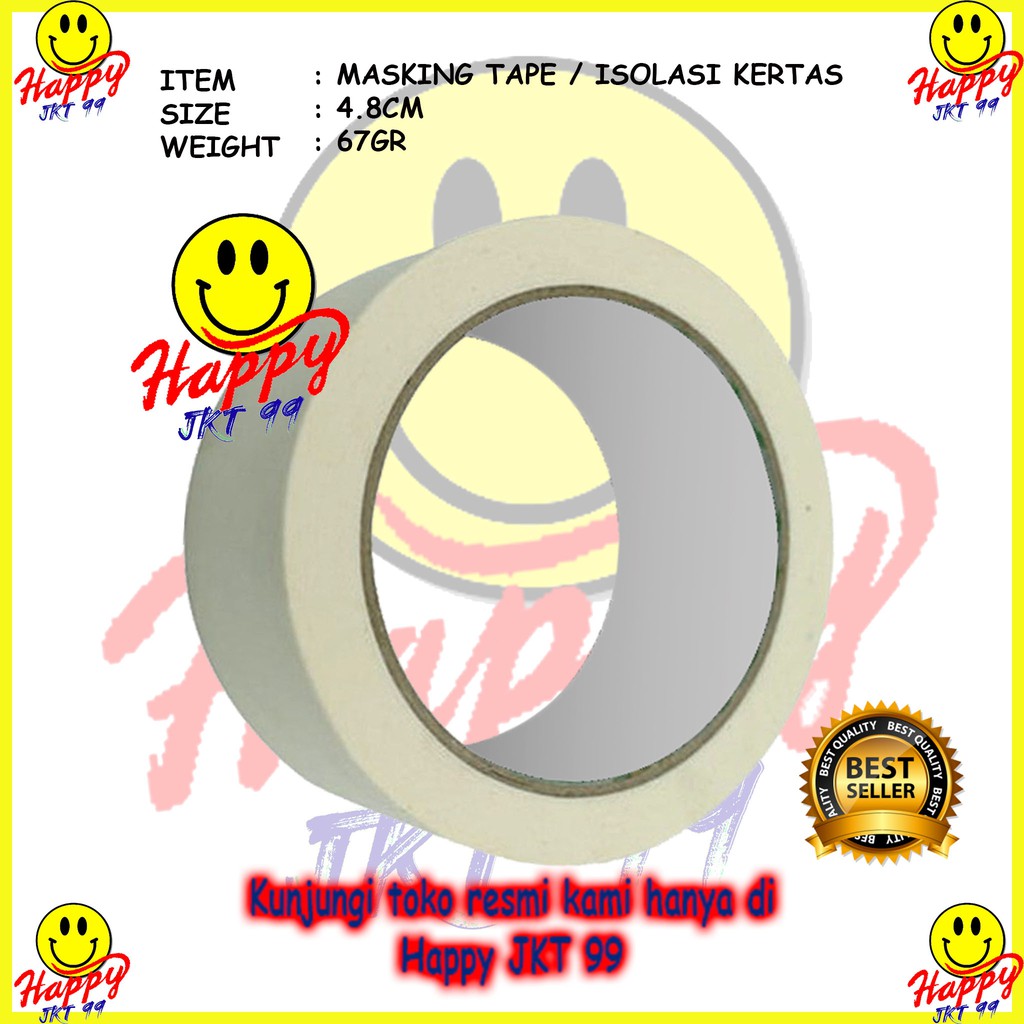 [ HAPPY JKT 99 ] LAKBAN ISOLASI KERTAS STAR MASKING TAPE 4.8CM X 10Y