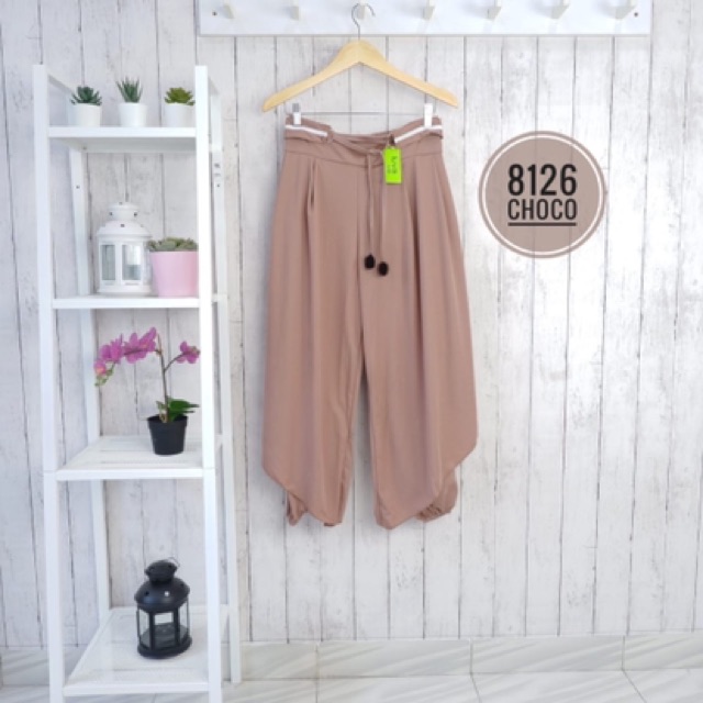 CELANA KULOT ALADIN PANTS MELAR TALI PINGGANG BELT CUBIT MURAH MUSLIMAH PANJANG ABG STYLE 8126