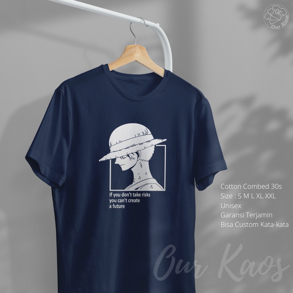 Kaos Pria Anime One Piece Mugiwara Luffy Quotes Strawhat Pirates Bajak Laut Topi Jerami T-shirt Dist