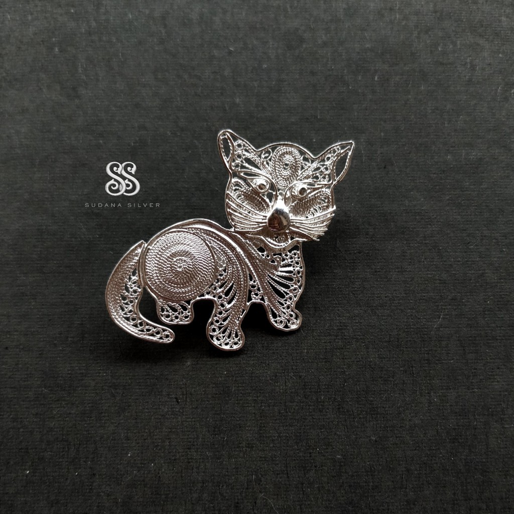 Bros Perak Motif Kucing Silver 925 Bali