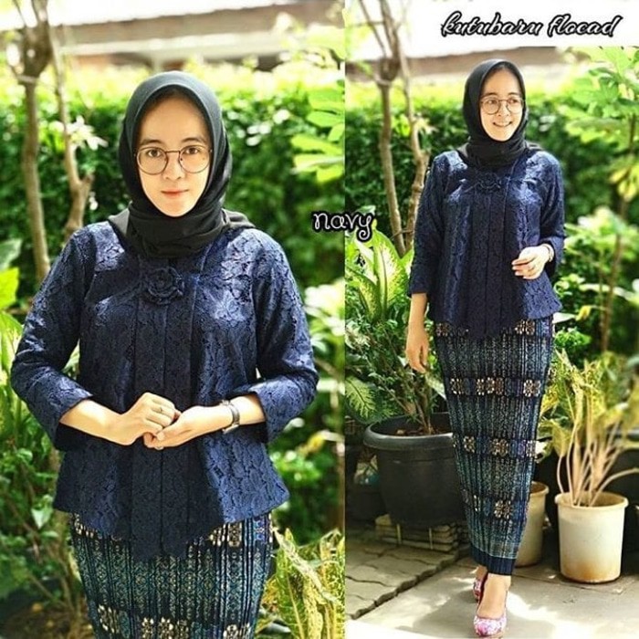 Kebaya Modern Setelan Floy Brokat / Floy Brukat Navy Dan Warna Lainnya