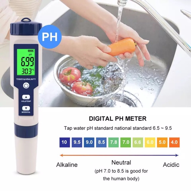 EZ-9909 5 in 1 Salinity/TDS/EC/Temperature/PH Meter Backlight Waterproof