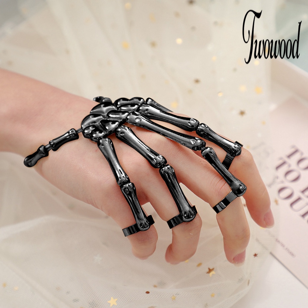 Gelang Rantai Jari Tangan Adjustable Desain Tengkorak Hantu Untuk Halloween