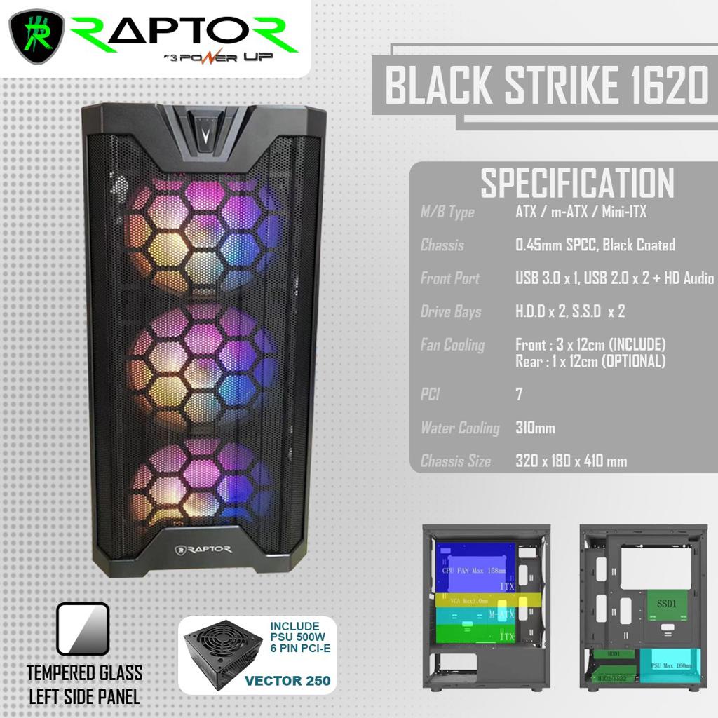 Casing Raptor Black Strike 1620 Free 3 Fan RGB