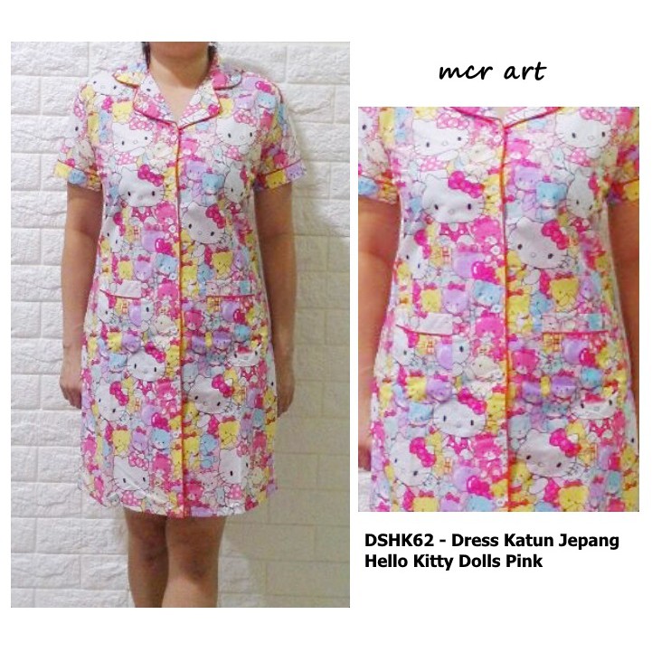 Dress Katun Jepang Hello Kitty Dolls Pink