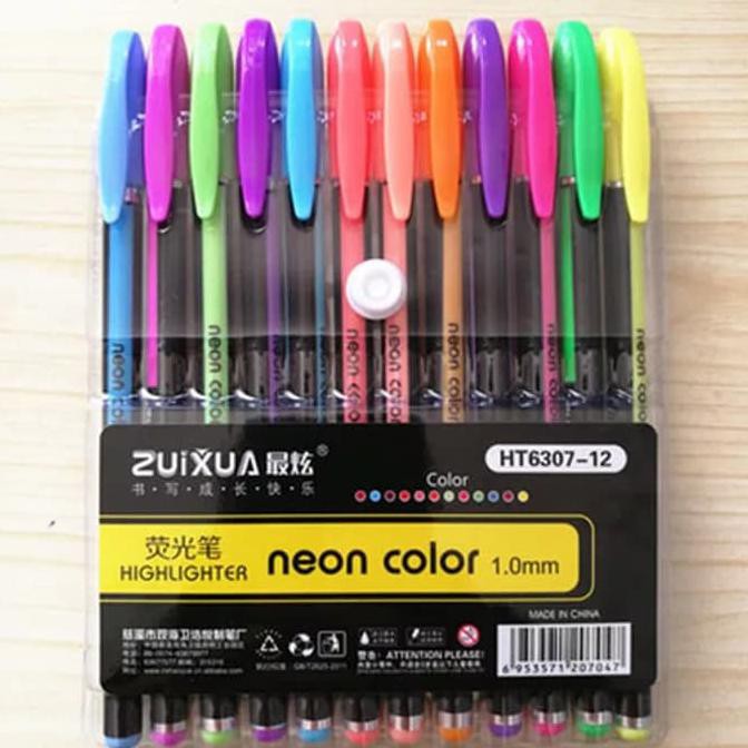 

Pulpen Gel 12 Warna Neon Color Zuixua 1.0mm HT6307-12 set TERBAIK