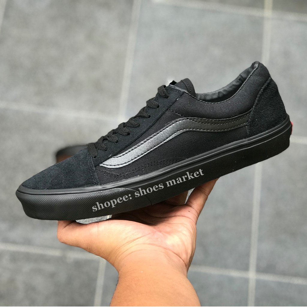 VANS OLDSKOOL ALL BLACK  FULL HITAM WAFFLE DT