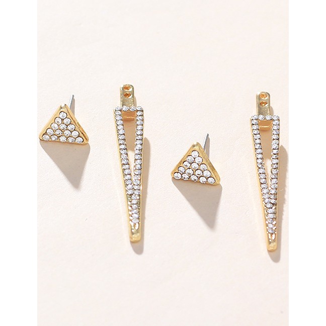 LRC Anting Tusuk Fashion Gold Double Triangle Full Diamond Stud Earrings F40723