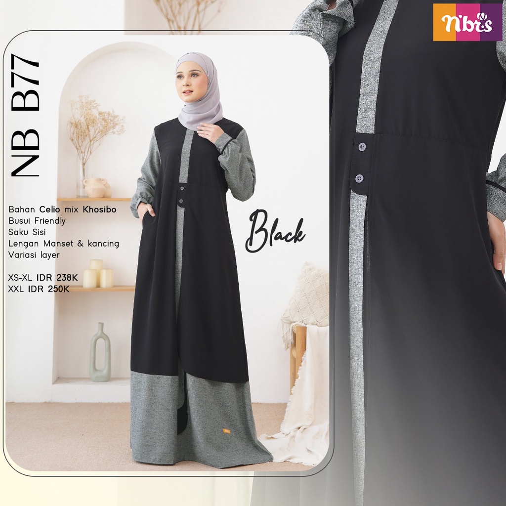 Nibras Gamis Polos NB B77 Bahan Celio mix Khosibo Simple Kekinian by NBRS