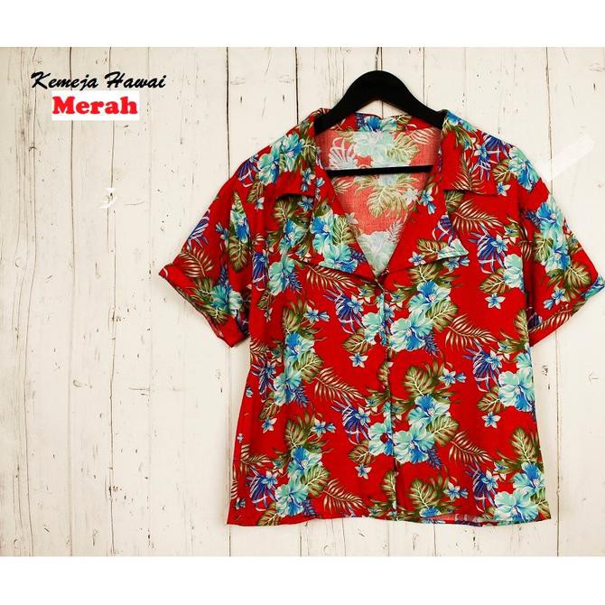 TERMURAH HEM MONALISA BAJU KEMEJA HAWAI WANITA DEWASA BAJU HAWAI CEWE BUNGA - Merah