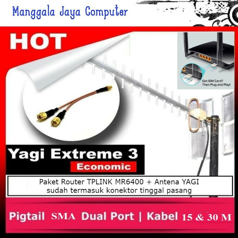Paket Antena Yagi Extreme + Router TPLINK MR6400 4G LTE Unlock All Operator
