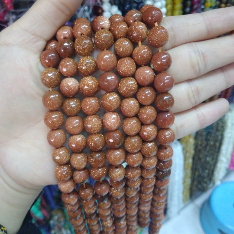 Manik Manik Gelang Batu Alam Pasir Emas Cuting Warna Coklat Ukuran 10mm