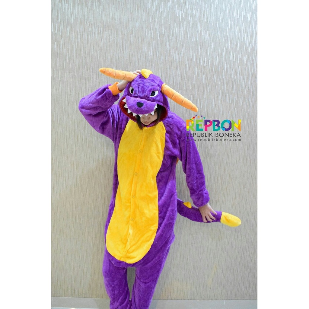 BAJU ONESIE DINOSAURUS UNGU DINO PURPLE KOSTUM PIYAMA COSPLAY