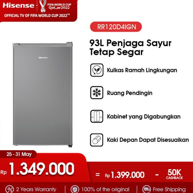 Hisense Kulkas Refrigerator 1 Pintu Kapasitas 93L RR120D4IGN - Silver Termurah