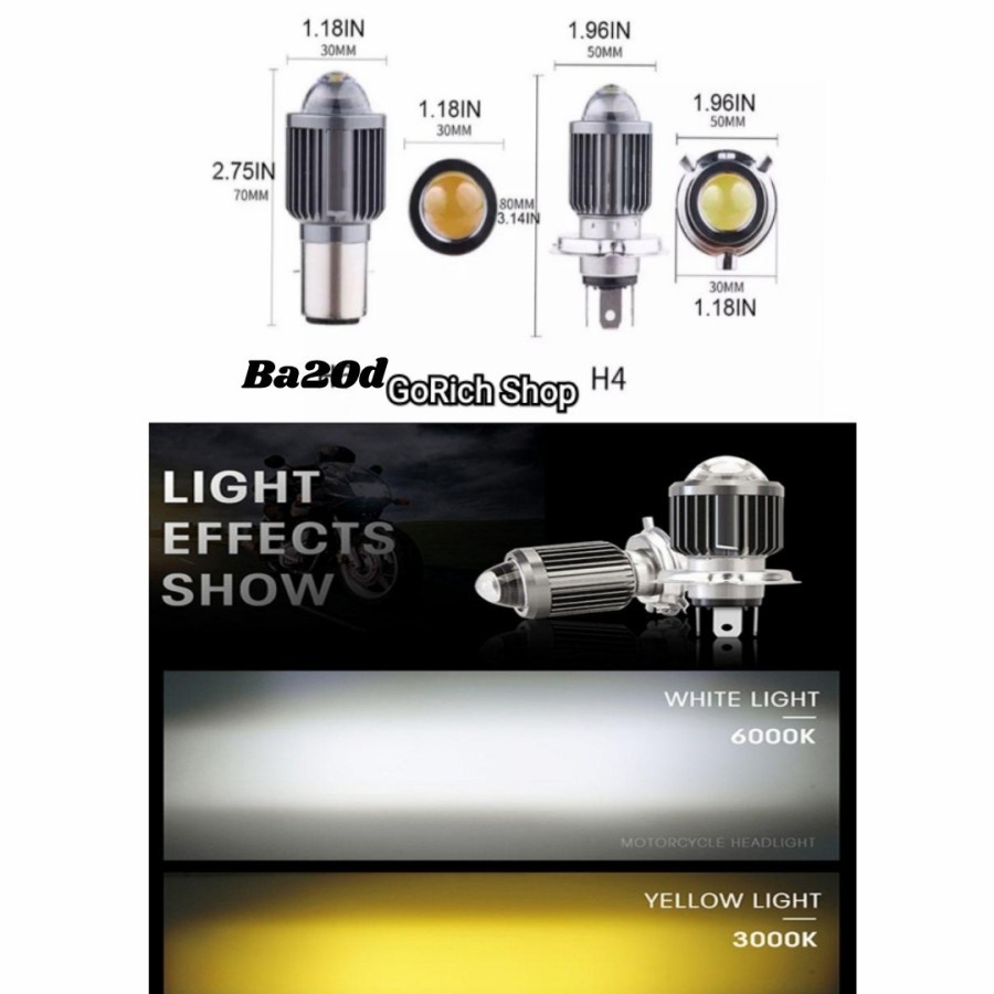 Lampu LED LASER Utama Motor Mobil H4 H6 P15D 2 Warna Putih Kuning AC DC ADN.in